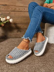 Women's Home Slippers Made Of EVA, With Anti-Slip Thick Soles, Striped, Soft And Skin-Friendly, Round-Toed, Open-Toed, Plus-Size Half Slippers For Women, And Cute Indoor Slippers For Girls.