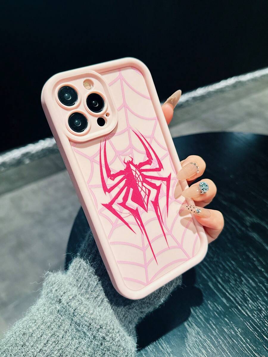 1 pieza Funda de teléfono suave y antichoque con diseño de tela de araña rosa, compatible con Iphone 16 Pro Max/16/16 Pro/15 Pro Max/15 Pro/15/14 Pro Max/14 Pro/14/13 Pro/13/12 Pro/12/11, adecuado para niñas