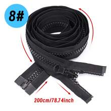 1pc 5#/8# Resin Spiral Zipper, Length 80cm/100cm/150cm/200cm, Single-Headed & Double-Headed Double-Ended Styles Available, Reversible, Suitable For Clothing, Sleeping Bags, Tents, Etc. - 322# Black - View 14