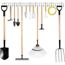 Garden Tool Rack 164CM Garage Tool Organizer Wall Mount Garden Tool Holder Yard Tool Hangers Heavy-Duty Hook Wall Storage Rack Holds Garden Tools Shovels Rakes Hoses Ropes - Black - View 1