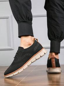 Plus Size Men Summer Shoes (Size 45-48) Black Perforated Breathable Lace-Up Casual Sneakers, Lightweight & Comfortable, British Style