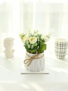 Artificial Flower Potted Plants, Creative Home Decor Potted Plants, Lilac, Rose, Camellia, Bookshelf & Desk Bedroom Vase With Jute Rope Simulated Floral Decor, Non-Withering Green Plant Decor Items, Household Essential - Multicolor - View 17