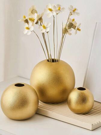 1 件装金色花瓶花瓶现代花瓶用于装饰，金色花瓶家居装饰，圆形装饰花瓶用于桌面中心装饰婚礼餐厅办公室金色客厅装饰，圣诞装饰，家居装饰，花瓶，中心装饰，桌面装饰，婚礼装饰，中心装饰，桌面装饰，派对