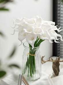 7 Stücke Weiße Calla Lilien Künstliche Blumenstrauß, Calla Lilien Künstliche Blumen, Calla Lilien Braut Hochzeitsstrauß, Künstliche Blumenstrauß, für Hochzeitsfeier Garten Dekoration, Wohnzimmer, Schlafzimmer, Esszimmertisch, Büro Dekoration, Echte Berührung Künstliche Blumen, Muttertags Geschenke, Geschenke, Bridal-Shower, Abschlussparty Zubehör