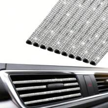 10 peças de decoração para saída de ar de carro, dourado brilhante, faixa de acabamento para ar-condicionado com strass, decoração para saída de ar de carro com strass, universal e dobrável, acessórios de interior