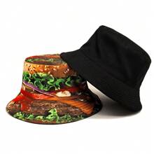 Sombrero de cubo con estampado 3D de hamburguesa, sombrero unisex de hip hop reversible para uso al aire libre