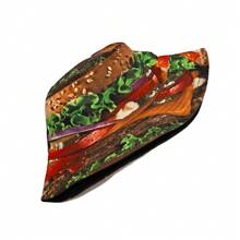 Sombrero de cubo con estampado 3D de hamburguesa, sombrero unisex de hip hop reversible para uso al aire libre