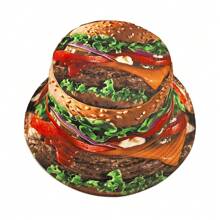 Sombrero de cubo con estampado 3D de hamburguesa, sombrero unisex de hip hop reversible para uso al aire libre