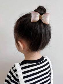 2 件装女童宝宝儿童纯粉色仿珍珠面料填充 3D 蝴蝶结弹力发带发饰，可爱公主风格，适合日常使用 - 彩色 - 查看 3