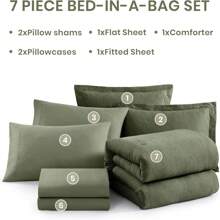 Melex Reversible Comforter Set, Bedding Sets 7 Pieces, Cationic Dyeing Bed In A Bag With Comforter, Sheets, Pillowcases & Shams - Olive Green - View 6