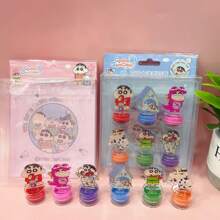 CRAYON SHINCHAN 6 piezas Kawaii Crayon Shin-Chan Sello portátil lindo con dibujos animados para niños, premio para estudiantes de jardín de infantes (estilo aleatorio) - Multicolor - Ver 1