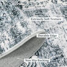 Washable Area Rugs Distressed Printed Carpet Vintage Floral Rug Low Pile Foldable Carpet Soft Non-Slip Carpet For Living Room Bedroom Office Kitchen