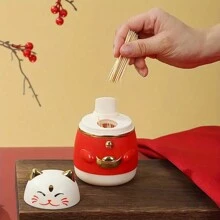 1 件创意自动弹出猫形牙签盒，厨房餐厅牙签分配器 - 彩色 - 查看 6