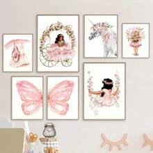 1 pieza Pintura en lienzo de arte de pared con unicornio en un columpio de flores acuarela, castillo, pósteres e impresiones, decoración de pared sin marco