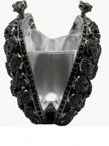 Cartera de mano con calaveras brillantes y diamantes de imitación para mujer, bolsos de noche con cristales, carteras de noche con diamantes para fiesta de graduación - Plateado - Ver 5
