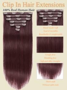 #99J Deep Wine Red 7pcs/Pack 70g Clip-In Hair Extensions, Remy Human Hair Clip-In Extensions, Lace Weft Clip-In Human Hair Extensions, Suitable For Halloween Costumes - S99J - View 5