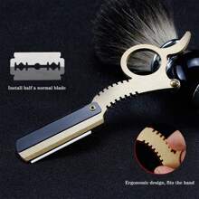 Men's Hair Clipper & Shaver, 1 Pc Straight Edge Trimmer With Replaceable Blades, Stainless Steel Folding Manual Razor, Beard Grooming Tool Suitable For Professional Salon SPA Beauty Parlor, Shaving, Precision Trimming, Eyebrow Grooming