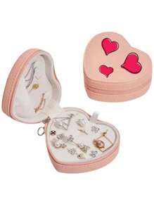 定制珠宝收纳盒，便携式迷你心形珠宝收纳盒，适用于戒指、耳环、项链、耳环盒、情人节礼物、女友礼物、Ins 风格 - 彩色 - 查看 9