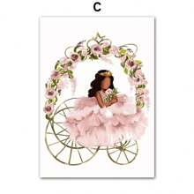 1 pieza Pintura en lienzo de arte de pared con unicornio en un columpio de flores acuarela, castillo, pósteres e impresiones, decoración de pared sin marco