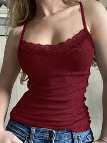 GAOVOT 女士蕾丝拼接吊带背心，性感修身 Y2K 风格，春夏款