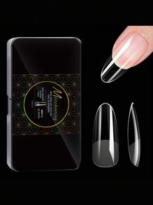 Đầu móng tay giả dạng gel mềm mới 480 chiếc/hộp Almond Coffin Full Cover Press On Nails Half Half Frosted French American Capsule dành cho phụ nữ và bé gái sử dụng hàng ngày tại nhà, trang trí nghệ thuật DIY, vật dụng làm móng - Trong sáng - Xem 14