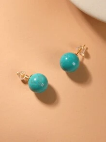 1 Pair 925 Sterling Silver Turquoise Bead Dangle Earrings For Women
