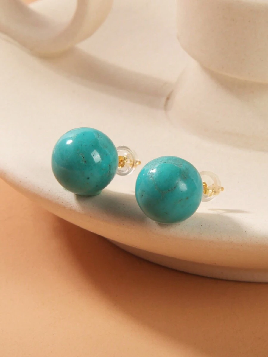 1 Pair 925 Sterling Silver Turquoise Bead Dangle Earrings For Women