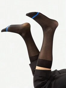 4 Pairs Men's Thin Dress Socks, Textured Black Formal Mid Calf Breathable Gentleman Suit Socks, Autumn/Winter