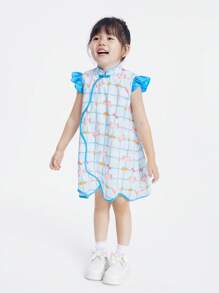 Annil 女童夏装，宝宝可爱无袖背心，中国风连衣裙 - 藍色 - 查看 3