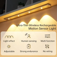 1个/2个智能LED人体感应灯,USB充电式PIR壁灯,超薄猫眼山墙灯条,3种照明模式可调,适用于厨房、衣柜、酒柜、鞋柜、卧室照明