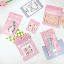 500个珠宝自封袋礼品包装袋，粉色蝴蝶结化妆品包装袋，用于女士珠宝项链、耳环、戒指、手链、珠宝收纳自封袋、化妆品收纳袋 - 彩色 - 查看 6