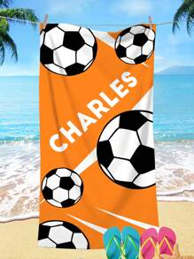 1pc Customizable Football Text & Pattern Design Beach Towel, Super Soft Microfiber, Available In Blue, Green, Pink, Orange, Rose Red, Multi-Color, Fashion For Pool, Beach, Vacation, Outdoor, Travel Beach Essentials,Sunny Journey