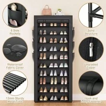 10-Tier Free Standing Shoe Rack Sturdy Shoe Rack Organizer For Closet Entryway Stackable Shoe Shelf With Dustproof Cover,Black