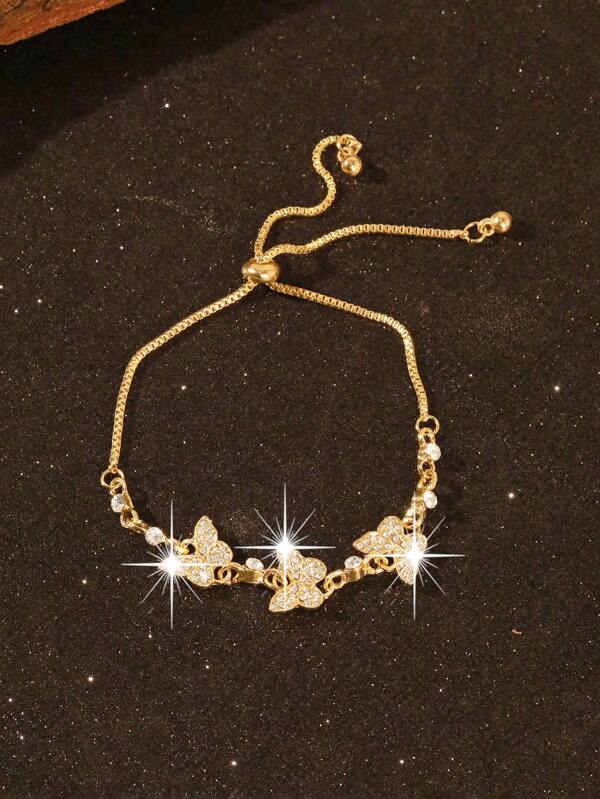 1pc Fashion Elegant Butterfly Encrusted Adjustable Bracelet, Simple Luxury High-End Charm