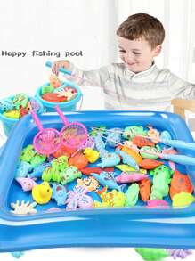 14件套/16件套儿童钓鱼玩具池套装磁性钓鱼池鱼竿钓鱼玩具，夏季户外戏水玩具，复活节彩蛋填充礼物，男孩女孩生日礼物 - 彩色 - 查看 2