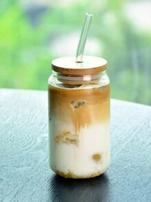 1 pieza Botella transparente con pajita de 400ml/550ml, taza de café de vidrio moderna para el hogar y la oficina