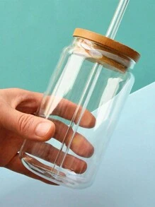 1 pieza Botella transparente con pajita de 400ml/550ml, taza de café de vidrio moderna para el hogar y la oficina