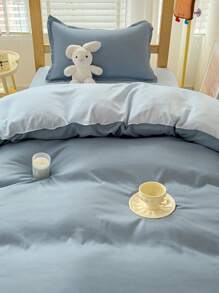 4 件套儿童/幼儿/婴儿床套装，适用于双层床/婴儿床/宿舍/托儿所，包括羽绒被套、床笠、2 个枕套，可翻转双面印花设计 - 月光霧藍 - 查看 8