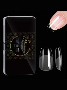 Đầu móng tay giả dạng gel mềm mới 480 chiếc/hộp Almond Coffin Full Cover Press On Nails Half Half Frosted French American Capsule dành cho phụ nữ và bé gái sử dụng hàng ngày tại nhà, trang trí nghệ thuật DIY, vật dụng làm móng - Trong sáng - Xem 13