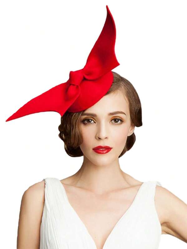 HIMESPORT Rote Hochzeit Braut Woll Filz Fascinator Hüte für Frauen Schwarzer Kirchen Pillbox Hut Damen Schleife Engelsschwingen Vintage Formelle Cocktail Tee Party Kleider Fedoras Hut Valentinstag Britischer Zylinder