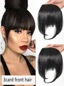 Synthetic Women's Hair Short Straight Bangs Natural Fake Wig Clip In Hairpieces For Black Heat Resistant Fiber