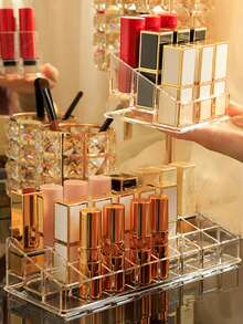 1pc 9/12/18/24 Slots Acrylic Lipstick Holder Makeup Organizer, Desktop Cosmetic Storage Rack - Clear - View 3