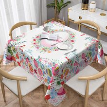 1pc Happy Easter Tablecloth,Easter Egg And Floral Pattern Tablecloth,Rectangular Polyester Tablecloth,For Picnic Or Holiday Party Decor,Easter Decoration,Easter Gifts - Multicolor - View 5