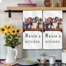 2PCS Personalized Dish Towel - Custom Tea Towel - Kitchen Decor - New Couple Gift - Wedding Gift - Family Name Kitchen Towel - Housewarming Gift