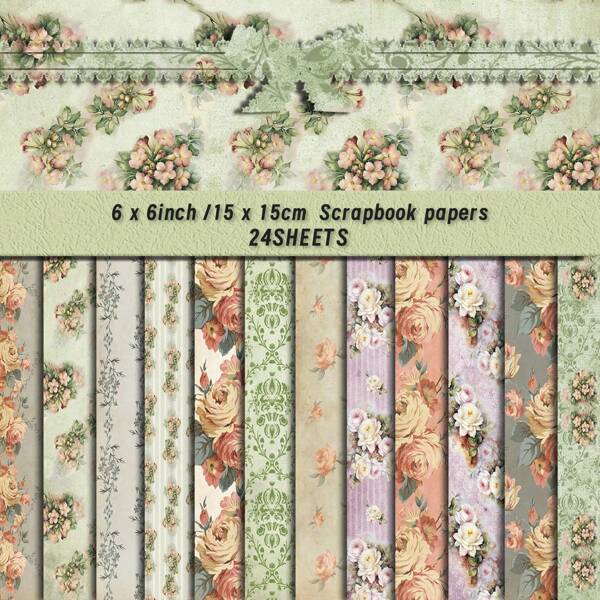 24 Blatt Blumen Sammelalbum Papier Pack, bunte Scrapbooking Materialien, dekoratives Blumen Papier für Kartenherstellung, Scrapbooking, Tagebücher, Fotoalben, Schulmaterial, Schulanfang