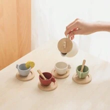 10pc Baby Coffee Machine Toy Wooden Products Coffee Machine Kitchen Set Model Children's Game Simulation Coffee Cake Pretending Toy Children's Afternoon Tea Toy - Suitable As Children's Birthday Gift, Halloween Gift, Christmas Gift - Wooden Afternoon Tea Sets - View 9