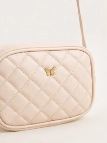 1 buah Tas Selempang Persegi Motif Kotak-kotak Putih PU untuk Anak Perempuan, Modis untuk Penggunaan Sehari-hari - Dusty Pink - View 6