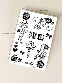 2 件套黑色独角兽、彩虹花、心形、玫瑰 Y2K 迷你图案临时纹身，适用于手指、手腕、肩膀、颈部、锁骨、节日、派对、日常穿着 - 黑色 - 查看 9