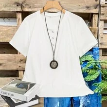 Plus Size Women Spring Casual Relaxed Short Sleeve Top - White - View 1