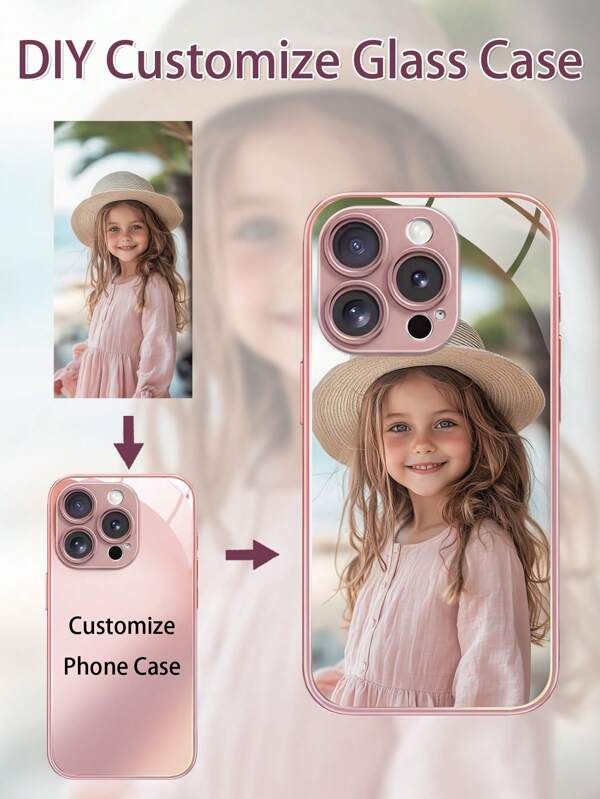 1 gepersonaliseerde Valentijnsdag-telefoonhoes met familie/koppel/kind/huisdierfoto, roze metallic geverfde high-definition glazen behuizing, compatibel met iPhone 16/16 Pro/16 Plus/16 Pro Max en meer modellen. Stijlvol, kleurrijk, vintage, schattig, gecontracteerd, grappig, op maat gemaakt, gepersonaliseerd, uniek, aangepast. Ideale cadeaus voor hem, ideale cadeaus voor haar, vriend(in), vriendin, familie, vrienden, grootouders, koppel, voor jubilea, voor verjaardagen.